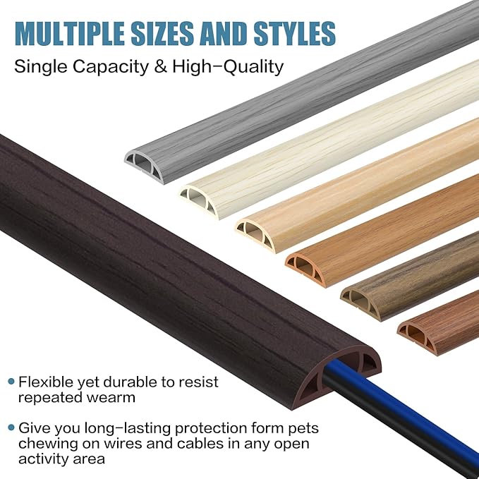 Floor Cord Covers for Wires 20FT Cable Hider Wire Cover Self Adhesive Cord Hider Floor for Offices, Homes, Workshops, Warehouses Cable Cavity 0.39" W x 0.27" H