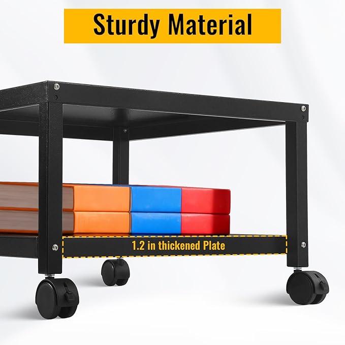 Under Desk Printer Stand with Wheels, 2-Tier Heavy Duty Rolling Cart with Storage Shelf, Industrial Printer Table for Printer, Scanner, Home, Office, Black