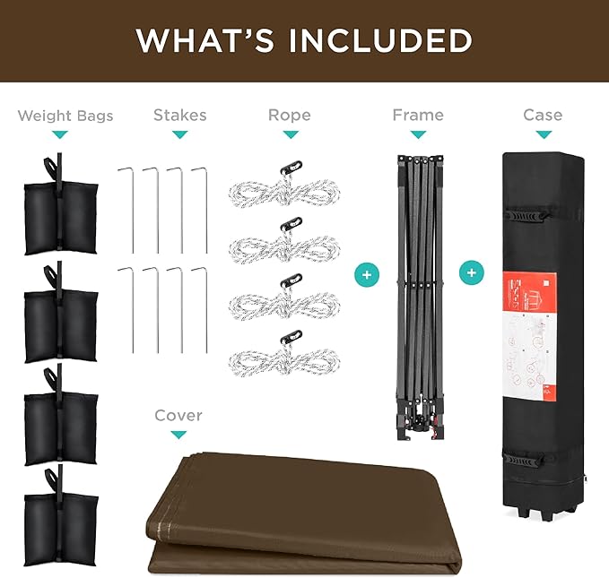 Best Choice Products 10x10ft 1-Person Setup Pop Up Canopy Tent Instant Portable Shelter w/ 1-Button Push, Case, 4 Weight Bags - Brown