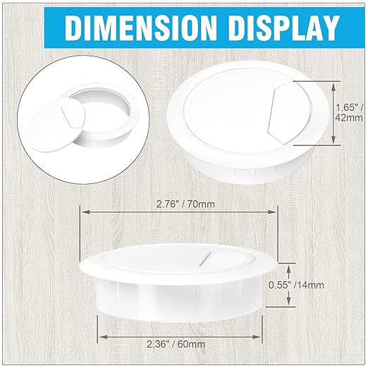 2-3/8" Spring Desk Grommet, JTemgle Plastic Cable Hole Cover Computer Table Cord Wire Organizer Caps Desktop Cord Management for Home Office TV Stands Tabletops - White, 5 Pcs