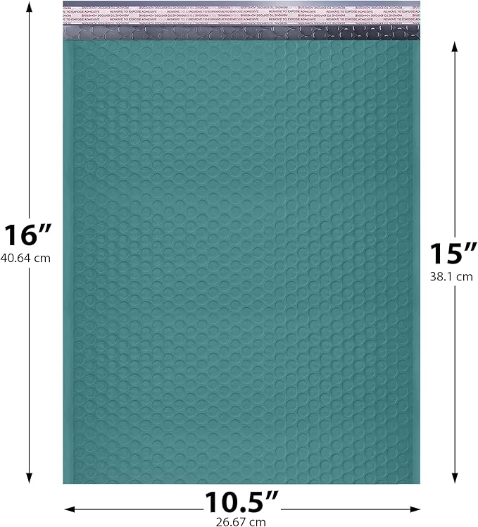 Green 10.5x16 Inch Large Poly Bubble Mailers #5 | Padded Envelopes with Self Seal | Air Lined Cushioned Bubble Mailer | Usable Size 10.5x15 | 100 Pack Bulk | Lightweight shipping Bags