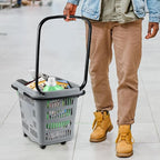 50 L Plastic Shopping Basket with Wheels, 4 Pcs Plastic Rolling Shopping Basket with Handle, Gray