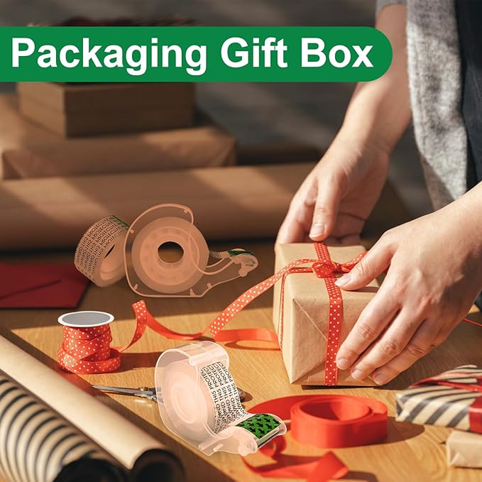 Double Sided Tape for Gift Wrapping with Dispenser, 3/4 in x 300 in, Double Stick Tape 60 Pack, Christmas Wrapping Paper Tape, Linerless, Office and School Supplies
