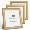 Natural Oak 8x8 Picture Frames Mat to 4x4 Picture Display Set of 3,Original Wood Handcrafted 8x8 Wooden Photo Frame with Tempered Glass Graduation Family Wedding Pictures Tabletop & Wall Decor