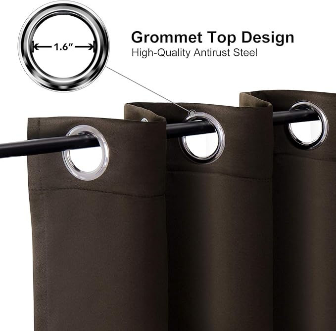 ChrisDowa Grommet Blackout Curtains for Bedroom - Thermal Insulated Room Darkening Curtains for Living Room (1 Panel Set, Brown,42W x 63L)