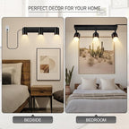 BoostArea LED Track Lighting Ceiling Fixtures, Black 3-Light Plug in Track Lights for Kitchen, 3 Way Ceiling Spotlight, 15 FT Cord,Flexibly Rotatable Wall Mount Light Head for Bedroom Hallway