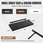 Floating Wall Shelves - 16"x6.8"x1.2" Sturdy Rustic Black Solid Wood Shelves for Storage and Décor, Easy Installation for Living Room, Bedroom, and Kitchen - 2 Pack
