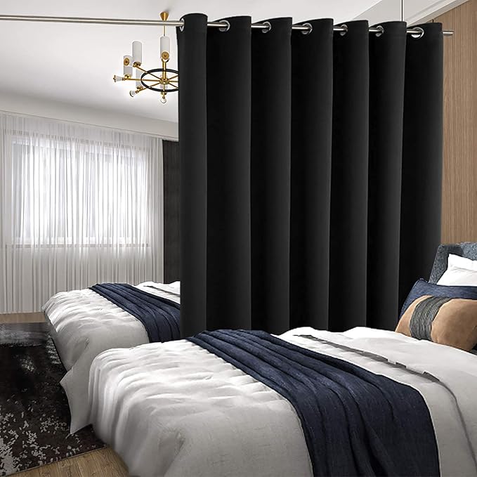 BGment Black Sliding Door Curtain 96 Inch Long - Wide Room Darkening Room Divider Curtain for Bedroom Privacy Themral Insulated Grommet Room Separator Drape, 1 Panel, 100 X 96