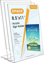 MaxGear Acrylic Sign Holder, Clear Sign Holders Plastic Display Stand 8.5 x 11 Inches Slant Back Countertop Display Picture Frames for Menus, Flyer, Use In Office, Store, 3 Pack