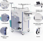 Medical Rolling Crash Cart with Accessories-CPR Board, IV Pole, O2 Holder, Trash Bin, Drawers with Dividers, Mobile Medical Cart for Clinic, Hospital, Nursing Center, Salon, 24.6”Wx19.1”Dx37.1”H