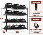 PrimeZone 5 Packs 55.5" W x 24" D x 80" H Heavy Duty Wire Storage Shelves with Wheels, 4 Tier Adjustable NSF Certified Garage Shelving Unit, Rolling Metal Organizer Shelf Rack for Warehouse, Pantry