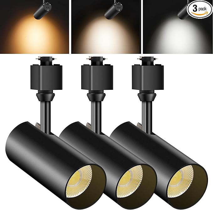 3-Color LED Track Lighting Heads,20W Dimmable H Type Track Lighting fixtures,3000K-4500K-6000K Adjustable Track Lights Ceiling Spotlight,for Living Room Art Accent Lighting,2000lm 3 Pack Black