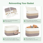 Cotton Rope Basket, Storage Baskets with Handle, 15x10x9 Inch Woven Basket for Shelves, Laundry, Towels, Clothes, Books (White 1Pack)