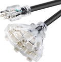 25FT 12/3 Extension Cord Heavy Duty Black 3-Outlet Indoor/Outdoor SJTW Lighted 12-Gauge Grounded Power Cable,12AWG 15 Amp, 1875 Watts，UL Listed，Safety