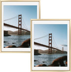 Frametory, 12x16 Metal Picture Frame with Mat for 11x14 Picture & Real Glass, Aluminum Photo Frame Collection (Gold, 2 Pack)