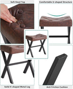 IBUYKE U-Shaped PU Vanity Stool, Square Makeup Chair with X-Leg, Ottoman Seat Footrest Stool, Multi-Use as Small Side Table, for Bedroom, Living Room, Dark Brown WBD019Z