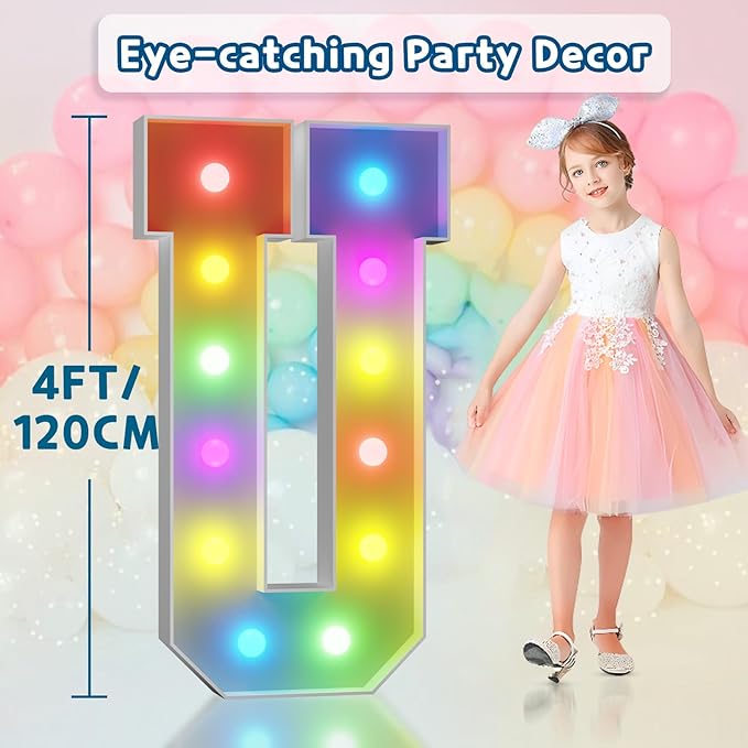imprsv 4FT Colorful Marquee Letters U, 18 Colors Large Light up Letters Alphabet Sign with Remote, Large Marry Me Sign, Birthday Party Decorations Anniversary Wedding Decoration