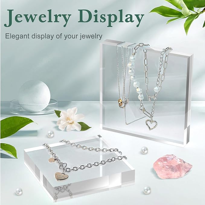 Acrylic Base Stand 8 Pack 6 X 6 X 1 Inch Acrylic Blocks for Display Trophy Base Clear Square Cube Riser Display Cylinder Pedestal Stands for Collectibles Jewelry Props Food Display