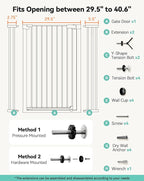COMOMY 42" Extra Tall Baby Gate for Stairs Doorways, Fits Openings 29.5" to 40.6" Wide, Auto Close Sturdy Safety Dog Gate for House, Pressure Mounted Easy Walk Through Pet Gate with Door, Black