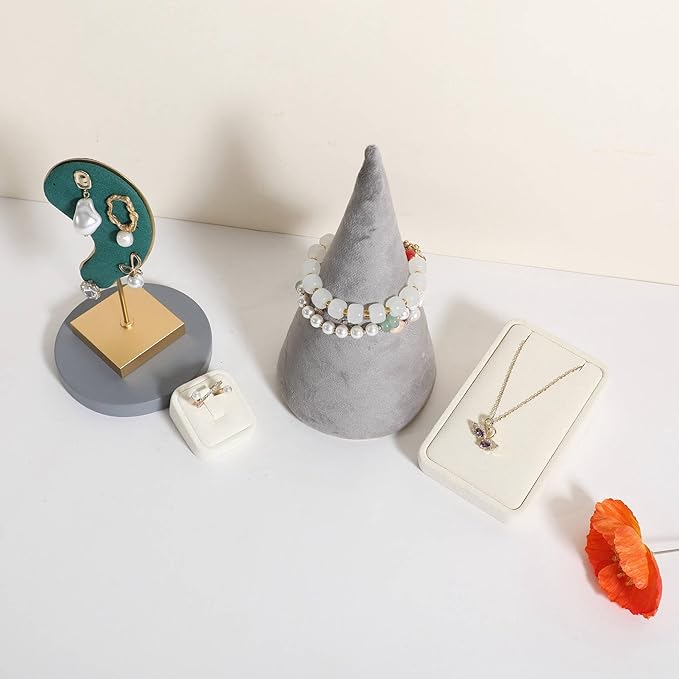 GemeShou Velvet bracelet display stand for selling, grey jewelry bangle holder with golden base, felt bracelet storage organizer for nightstand home decor【Bracelet holder-grey】