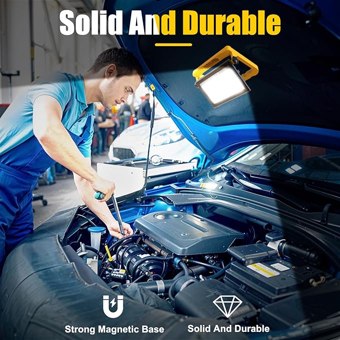 T-SUN LED Work Light with Stand, 60W 6000K Portable Work Light with 13FT Cord, 3 Modes, Magnetic Base & Hook, Adjustable Job Site Light for Garage, Workshop, Construction-2 Pack