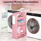 MARTY Rolling Storage Cart 7.9" W, 4-Tier Kitchen Cart with Wheels Handle, Slim Storage Cart Mobile Shelving Utility Carts for Bathroom Laundry Room Organization Narrow Places (Pink)