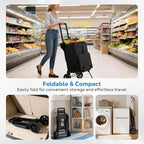 Housolution Foldable Shopping Cart for Groceries, 300LBS Collapsible Portable Grocery Carts on Wheels, 2 in 1 Rolling Hand Truck with Detachable Bag, Folding Utility Cart for Shopping and Travel