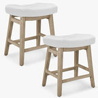 Counter Height White Bar Stools Set of 2 for Kitchen Counter Farmhouse Modern Barstools with Faux Leather Upholstered Backless Seat and Solid Wood Legs 24 inch Bar Chairs, White + Wood Color