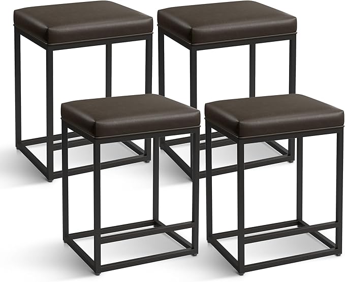 MAISON ARTS Counter Height 24" Bar Stools Set of 4 for Kitchen Counter Backless Modern Barstools Industrial Upholstered Faux Leather Stools Farmhouse Island Chairs, (24 Inch, Grey)