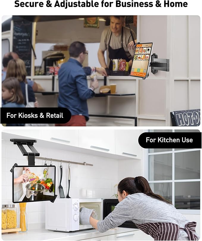 AboveTEK Tablet Wall Mount - 360° Rotation Tablet Holder Stand with Extension Arm, Anti-Theft Kitchen Mount Fits 7"-11" Tablets Including iPad Pro/Air/Mini, Galaxy Tab - Security Lock & Key - (Silver)