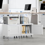Small Printer Stand with Storage, Home Office Printer Table for Small Spaces, Under-Desk 3D Printer Stand with Wheels, for Office Copier and Fax Machine, White