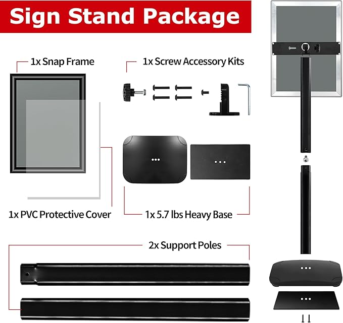 Heavy Duty Sign Holder Stand 8.5x11 Inch - Pedestal Floor Standing Sign Holder with Weighted Base - Vertical & Horizontal Poster/Menu Stand for Indoor/Outdoor Business Store Advertising, Black