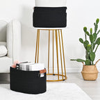 Cotton Rope Basket, Storage Baskets with Handle, 15x10x9 Inch Woven Basket for Shelves, Laundry, Towels, Clothes, Books (Black 1Pack)