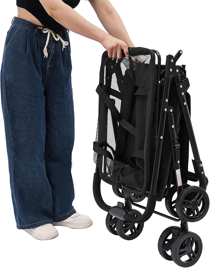 Foldable Shopping Cart, 110lbs Grocery Stroller with Removable Basket, Portable Personal Collapsible Cart with Wheels, Snack Storage Utility Cart for Supermarket Living Room Grocery