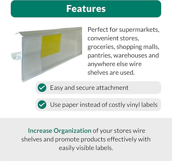 Price Tag Holder and Molding for Double Wire Cooler/Freezer Shelves | 28" Long | 1.25" High | 50 Pack | White