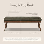 POLY & BARK 55" Tufted Leather Bed Bench for Bedroom End of Bed - Living Room Entry Way Bench - Pure Italian Leather Upholstery with a Solid Wood Frame - Ottoman Bench with Wooden Legs - Olivine Green
