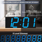 18.7in Large Digital Wall Clock,LED Digital Clock with Big Number,Multi-Function Remote Controlled Wall Clock with Timer, Alarm and Calendar Display(Blue)