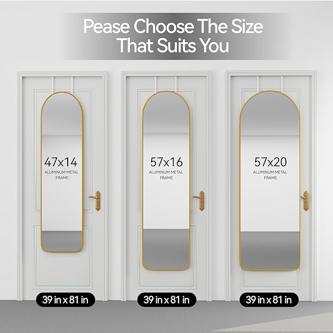 57x20 Door Hanging Full Length Mirror, Floor (Height 5.7ft just Body in1.3ft) Wall Mounted Metal Frame Arch Dressing Mirrors for Bedroom Bathroom Living Room 57 inch Gold