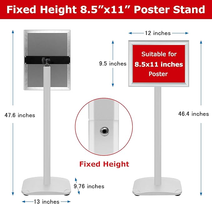 3 Pack Heavy Duty Standing Sign Holder 8.5x11 Inch - Pedestal Floor Sign Stand with Weighted Base - Vertical & Horizontal Poster/Menu Display Stands for Indoor/Outdoor Advertising, Silver