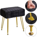 IBUYKE Velvet Rectangular Footrest Ottoman, Makeup Vanity Stool Side Table, Dressing Table Seat, Pouf Couch Stool, Golden Steel Legs, Black LG-51B