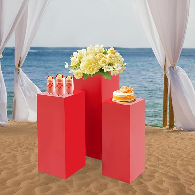 Eapmic Pedestal Stands for Party, Cake Pedestal Stand, Dessert Table Display Plinth Pillars, Sculpture Display Column Decoration Cube for Wedding Birthday (Red, Square-3Pcs(31.49"+25.59"+23.62"))