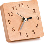 Wooden Table Clock on Stand, Decorative Battery Operated Desk and Shelf Clock, Silent Non-Ticking Desktop Clock for Office, Living Room or Bedroom Decor, Square Shape, Beech Wood