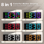 JALL 12'' Large Digital Wall Clock, Big LED Number Dispaly, RGB Colors, DST, Night Light for Classroom Living Room Bedroom Mounted Birthday Xmas Gift for Senior, Mem Womem (Black, 12 inches)