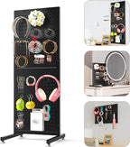 Metal Pegboard Shelf - Peg Board Display Wall Mount with 24 Hooks, 12.5x32.8 In Portable Garage Desktop Pegboard Organizer Retail Display Rack For Jewelry Hair Accessories, Mobile Phone Shop/Black