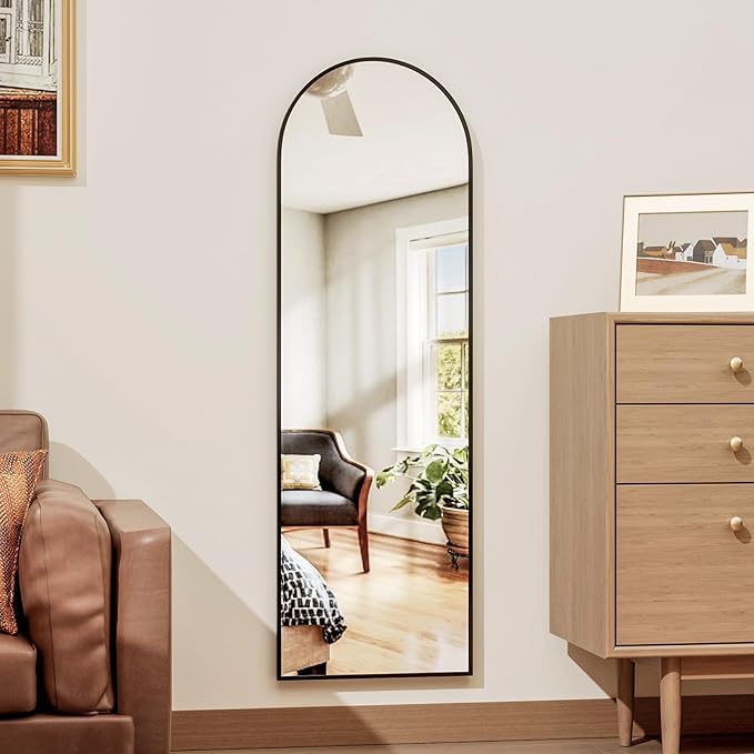 Full Length Door Mirror, Wall Mounted Wall Mirrors, 50"X16" Arched Behind Door/Full Length Mirror for Use in Living Rooms, Rooms, Bedrooms, Cloakrooms, etc. (Black)