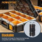 POWERTEC Small Parts Organizer & Tool Box – 20 Compartments, IP65 Water & Dust Protection, Stackable Storage with Interlocking Latch, Removable Bin, Dividers, Clear Lid, Portable Design (72366)