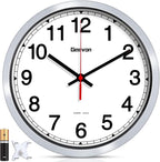 Geevon 10 Inch Atomic Wall Clock - Self-Setting Analog Clock with Automatic Time Sync - Battery Operated for Home Office School - Silver Frame