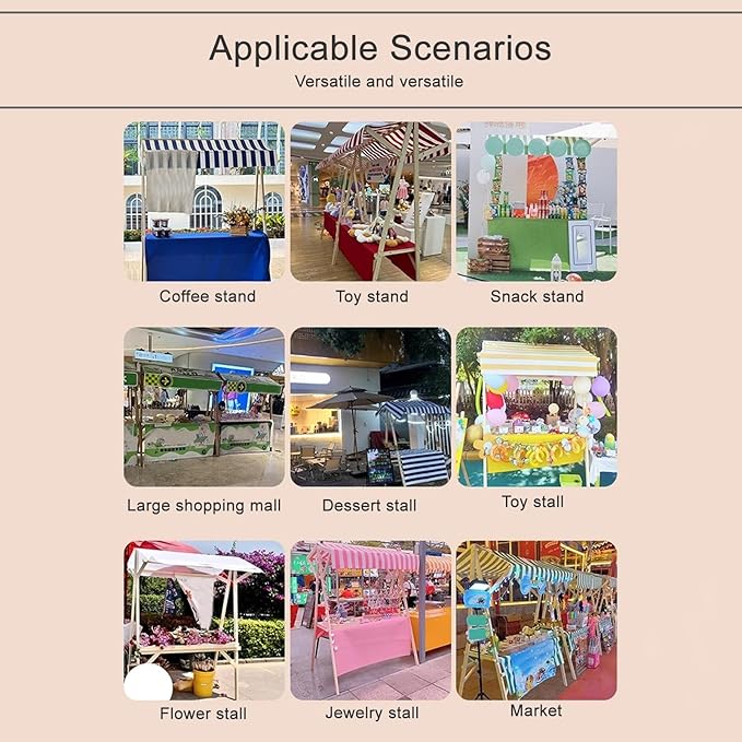Collapsible Mobile Market Stall Carts Vendor on Wheels, Wood Outdoor Vendor Cart, Easy to Assemble for Parties, Birthdays, Weddings, Bar(Pink2,150cm/59in)