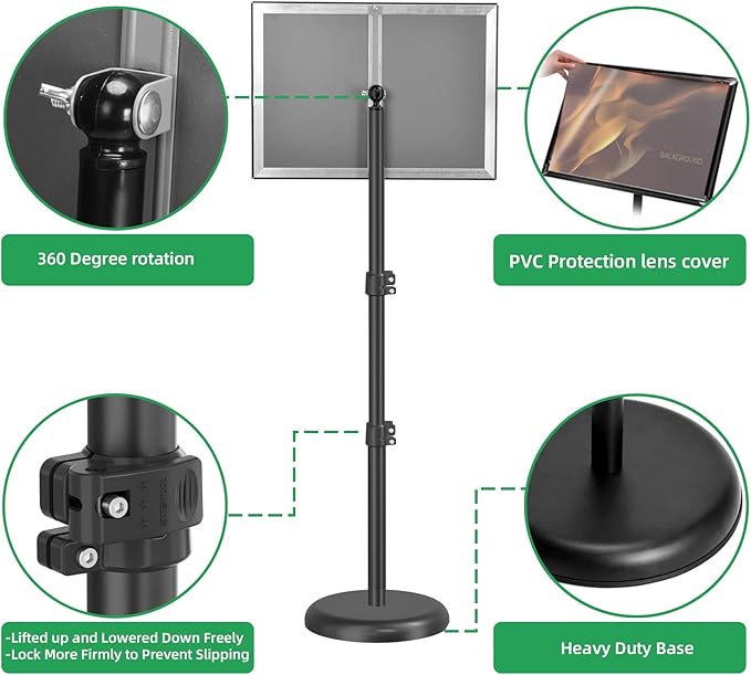 GUOHONG Sign Holder,11x17 inch Telescopic Adjustable Floor Sign Stand - Aluminum Openable Frame, 360° Rotatable, Suitable for Vertical and Horizontal Display - Perfect for Malls, Schools, Restaurants