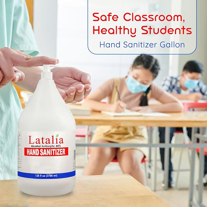 Latalia large Hand Sanitizer Pump 128 fl oz – Pack of 2 with 80% Alcohol Moisturizing Hand Sanitizer Refill Gallon for Home & Office, Unscented Clean Gel, Drying & Non-Sticky for Daily Hand Hygiene